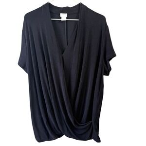 Chicos Travelers Womens Drape Front Blouse XL 16/18 Short Sleeve Stretch Career